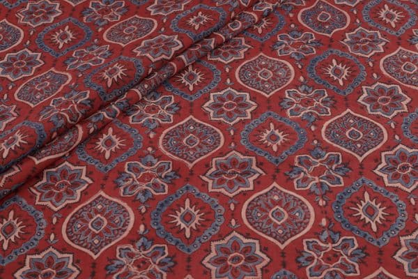 Pre-Cut 2m Natural Red Dye Handblock Ajrakh Printed Cotton Fabric