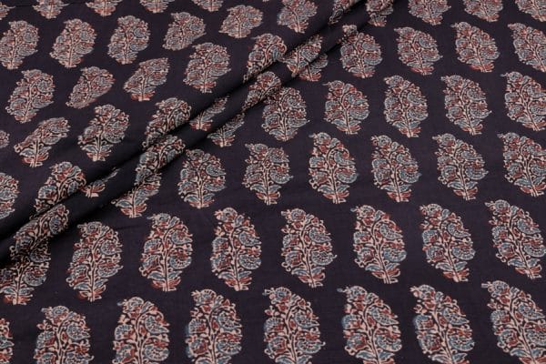 Natural Black Dye Handblock Ajrakh Printed Cotton Fabric