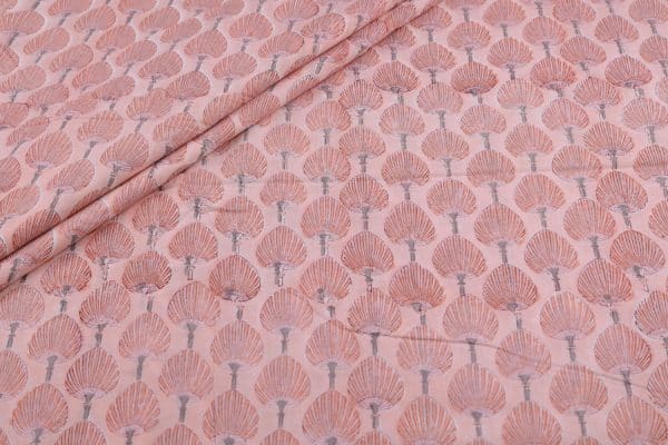 Baby Pink Floral Handblock Printed 100% Pure Soft Cotton Fabric