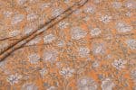 Flame Orange Floral Handblock Printed 100% Pure Soft Cotton Fabric