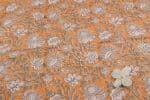 Flame Orange Floral Handblock Printed 100% Pure Soft Cotton Fabric - Image 2