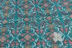 Terquoise Floral Handblock Printed 100% Pure Soft Cotton Fabric - Image 2
