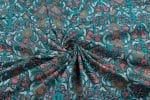 Terquoise Floral Handblock Printed 100% Pure Soft Cotton Fabric - Image 3
