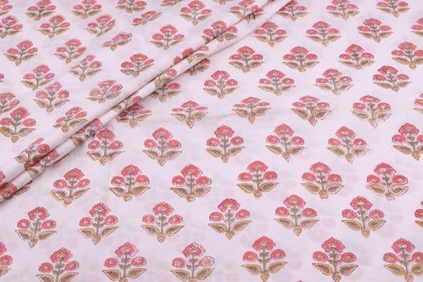 Pre-Cut 2.30m White  Floral Handblock Printed 100% Pure Soft Cotton Fabric
