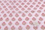 White Floral Handblock Printed 100% Pure Soft Cotton Fabric - Image 2