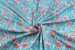 Sky Blue Floral Handblock Printed 100% Pure Soft Cotton Fabric - Image 3
