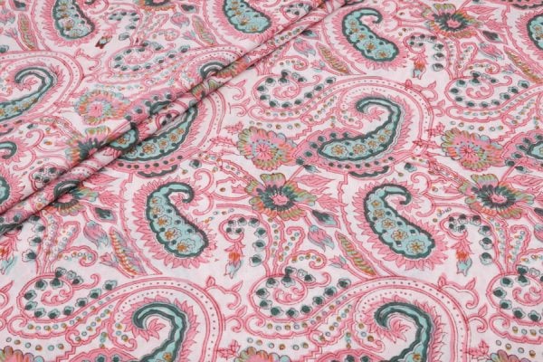 Pre-Cut 1.75m White Floral Handblock Printed 100% Pure Soft Cotton Fabric