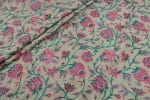 Pistachio Green Floral Handblock Printed 100% Pure Soft Cotton Fabric
