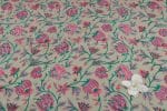 Pistachio Green Floral Handblock Printed 100% Pure Soft Cotton Fabric - Image 2