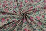 Pistachio Green Floral Handblock Printed 100% Pure Soft Cotton Fabric - Image 3
