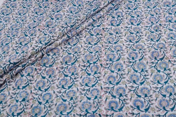 Pre-Cut 0.70m White Floral Handblock Printed 100% Pure Soft Cotton Fabric