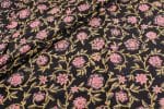 Black Floral Handblock Printed 100% Pure Soft Cotton Fabric