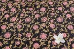 Black Floral Handblock Printed 100% Pure Soft Cotton Fabric - Image 2