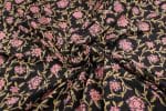 Black Floral Handblock Printed 100% Pure Soft Cotton Fabric - Image 3