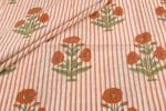 White Floral Handblock Printed 100% Pure Soft Cotton Fabric