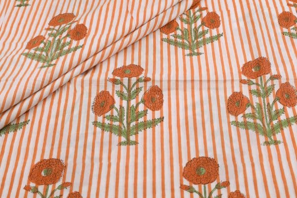 White Floral Handblock Printed 100% Pure Soft Cotton Fabric