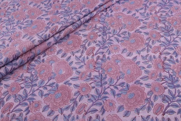 Pinkish Cream Floral Handblock Printed 100% Pure Soft Cotton Fabric