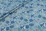 Light Blue Floral Handblock Printed 100% Pure Soft Cotton Fabric