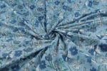 Light Blue Floral Handblock Printed 100% Pure Soft Cotton Fabric - Image 3