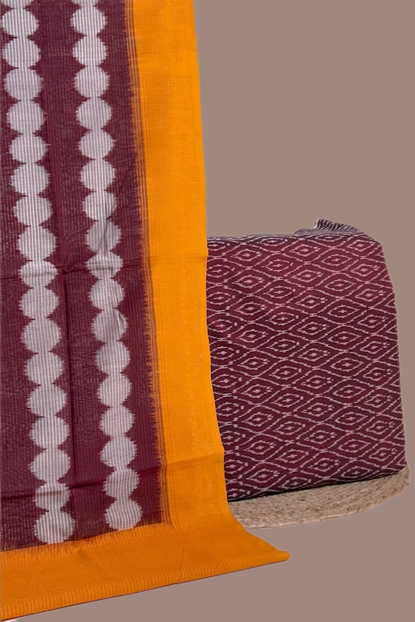 Maroon - 2pc Set (2.5m each) Ikkat Cotton Dupatta and Handloom Soft Ikkat Cotton Top Fabric Set