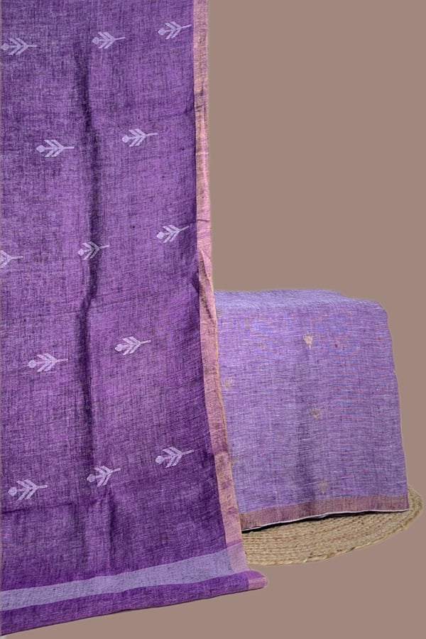 Purple - 2pc Set (2.5m each) Premium Linen Handloom Dupatta and Pure Handloom Linen Top Fabric Set