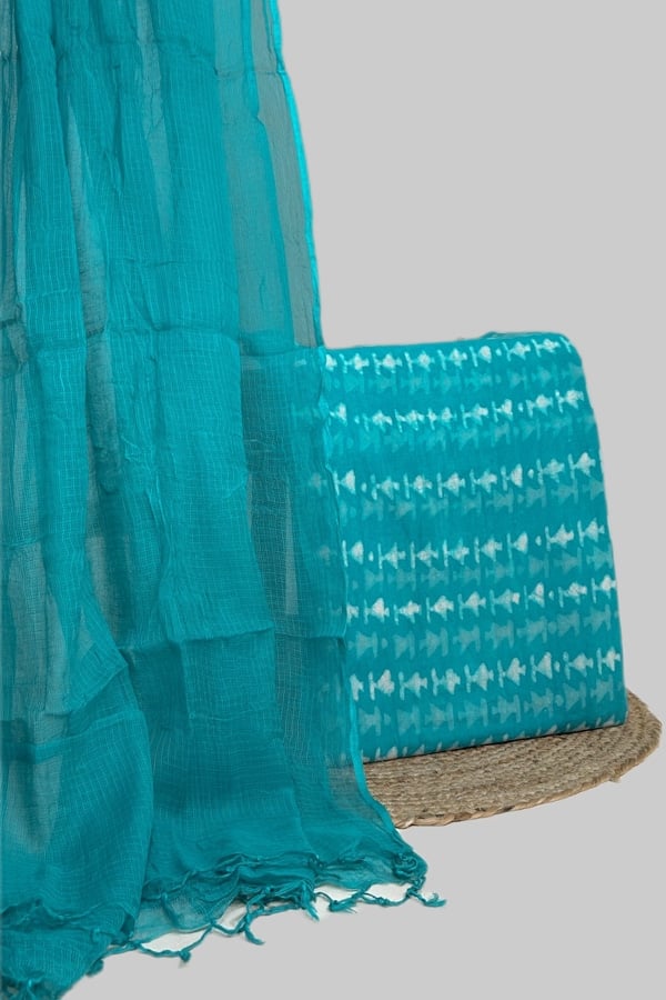 Blue - 2pc Set (2.5m each) Kota Doria Dupatta and Bagru HandBlock Pure Cotton Set