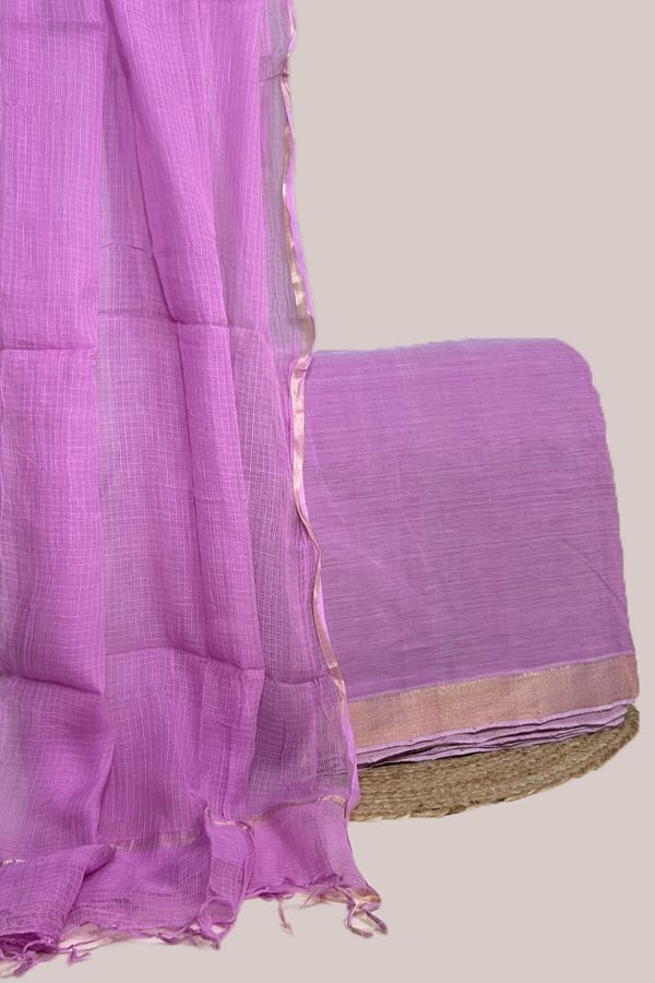 Pink - 2pc Set (2.5m each) Kota Doria Dupatta and Mangalgiri Zari Border Handwoven Pure Cotton Set