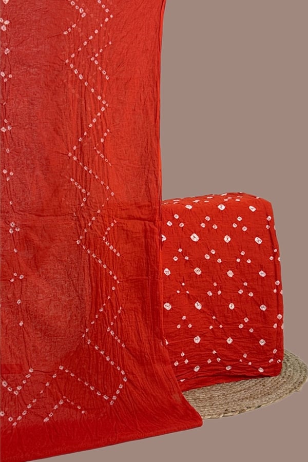 Orange - 2pc Set (2.5m each) Bandhani Cotton Dupatta with Cotton Bandhani Top Fabric Set