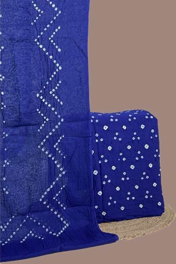 Blue - 2pc Set (2.5m each) Bandhani Cotton Dupatta with Cotton Bandhani Top Fabric Set