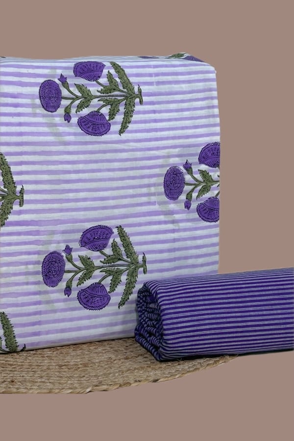 White - 2pc Set (2.5m each) Pure Soft Cotton Top and Mangalgiri Cotton Bottom Fabric Set