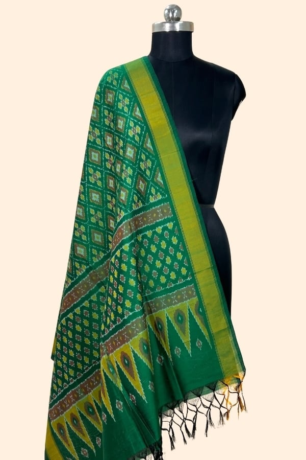 Green -  Pure Soft Premium Silk-Cotton Ikkat Dupatta