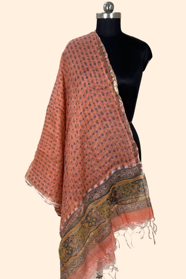 Orange - Pure Soft Kota Cotton Handblock Printed Dupatta