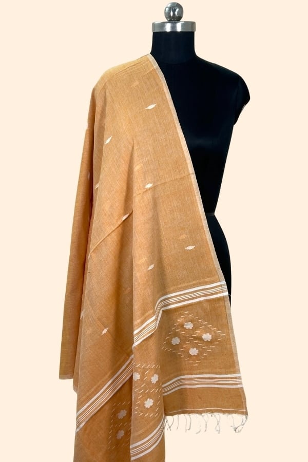 Orange - Authentic Handloom Woven Pure Soft Cotton Dupatta