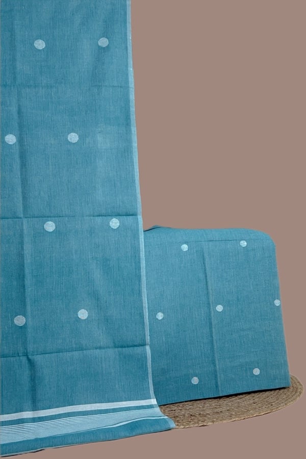 2Pc (3mtr Top) Handloom Woven Neck Design Soft Cotton Top(3m) Bottom(2.5m) Fabric Set