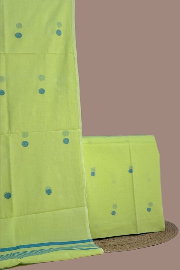 2Pc (3mtr Top) Handloom Woven Neck Design Soft Cotton Top(3m) Bottom(2.5m) Fabric Set