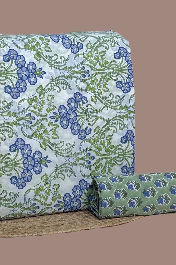 2pc Pure Soft Cotton Blockprinted Top and Bottom Fabric Set