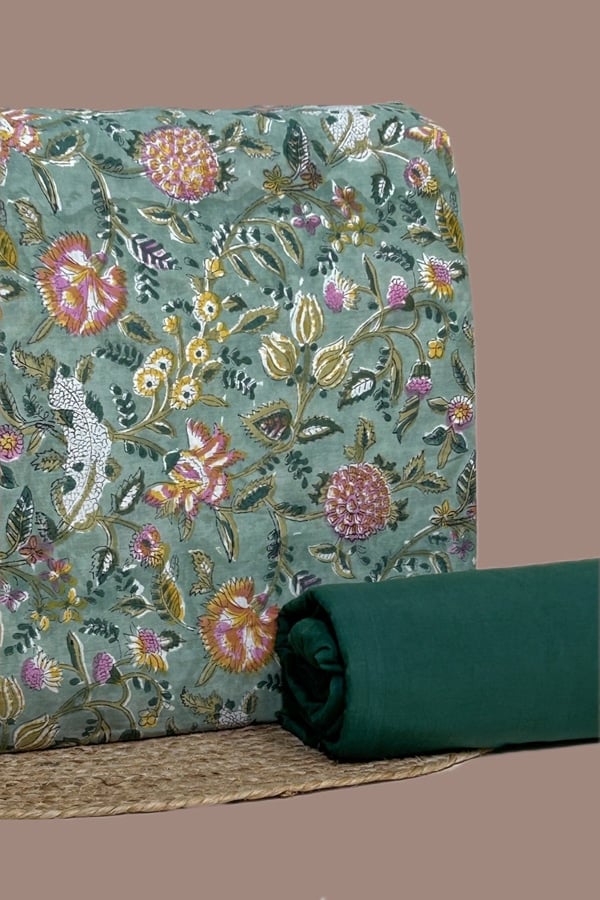 2pc Pure Soft Cotton Top and Plain Dyed Soft Cotton Bottom Fabric Set