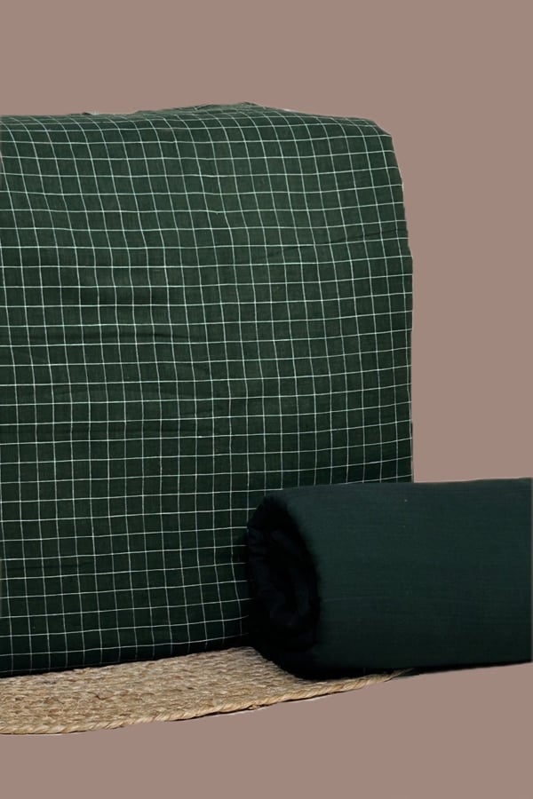 2pc Handloom Check Cotton Top & Handoom Bottom Fabric Set 2pc Handloom Check Cotton Top & Handoom Bottom Fabric Set - Image 1