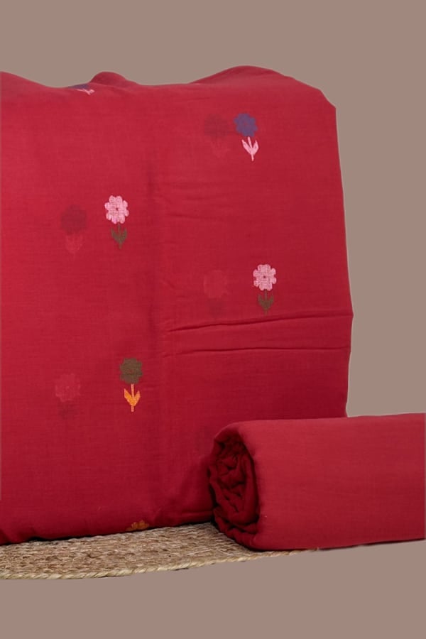 2pc Handloom Woven Design Cotton Top and Handloom Soft Cotton Bottom Fabric Set