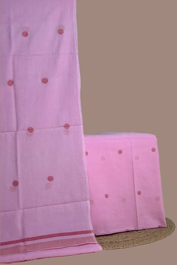 Pink - 2pc (3mtr Top) Handloom Cotton Dupatta and Handloom Woven Design Top Fabric Set
