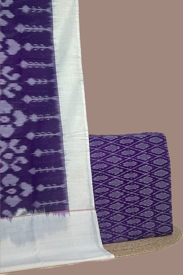 Purple - 2pc Ikkat Intricate Cotton Dupatta and Handloom Soft Ikkat Cotton Top Fabric Set