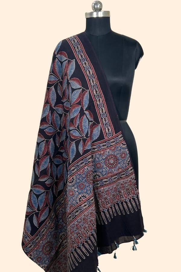 Black - Ajrakh HandCrafted Natural Dye Pure Cotton Dupatta