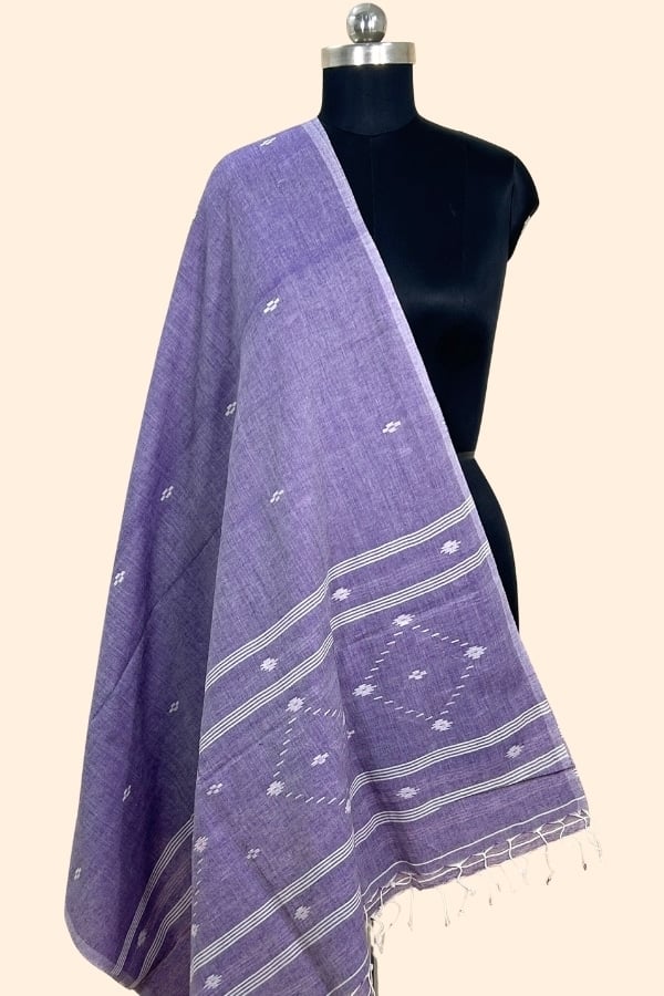 Purple - Authentic Handloom Woven Pure Soft Cotton Dupatta