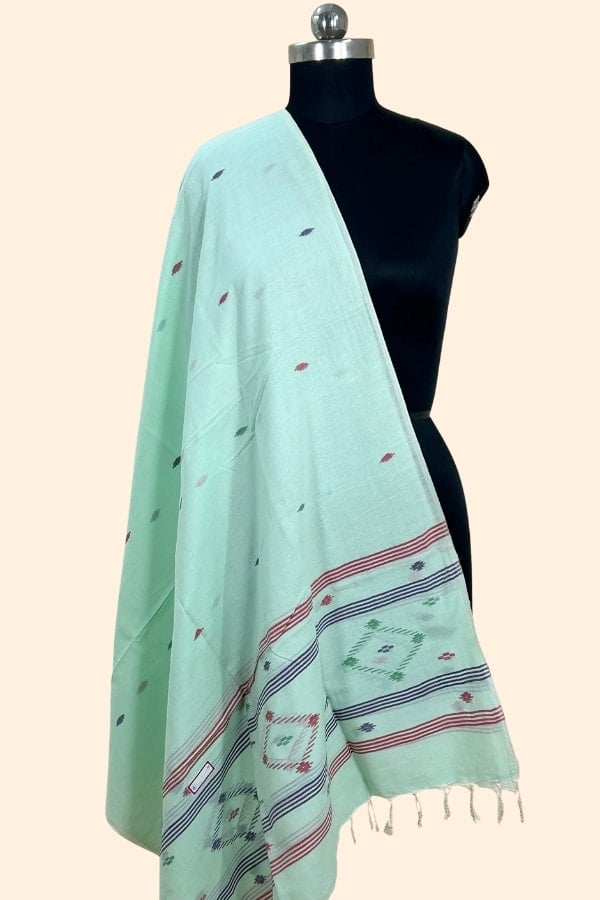Green - Authentic Handloom Woven Pure Soft Cotton Dupatta