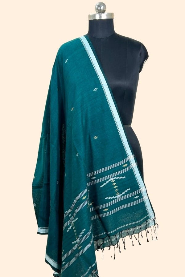 Green - Authentic Handloom Woven Pure Soft Cotton Dupatta