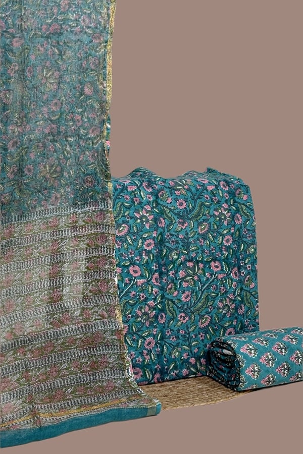 3pc Kota Doria Dupatta with Pure Soft Cotton Top & Bottom Set