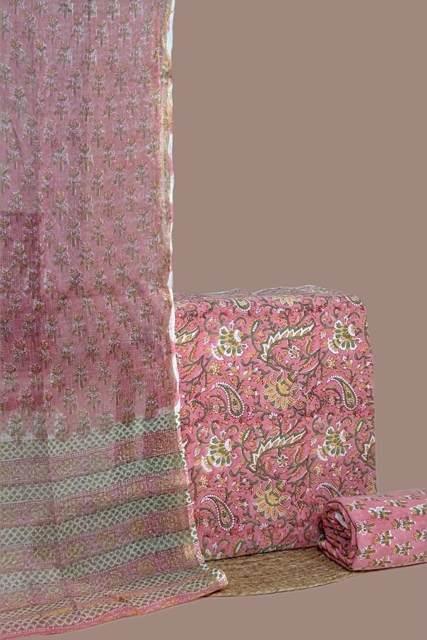 3pc Kota Doria Dupatta with Pure Soft Cotton Top & Bottom Set