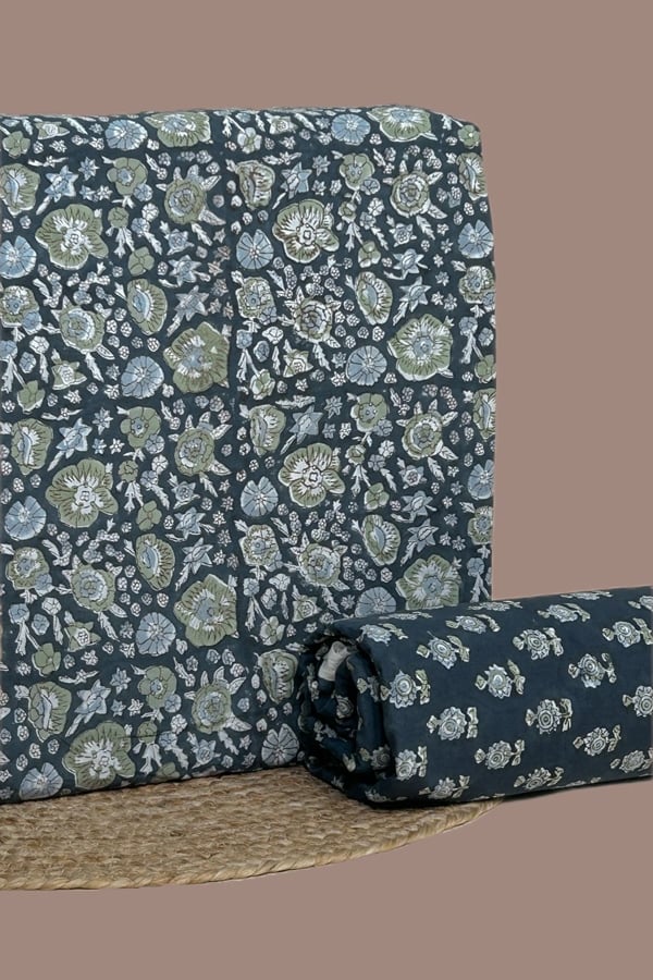 2pc Pure Soft Cotton Blockprinted Top and Bottom Fabric Set
