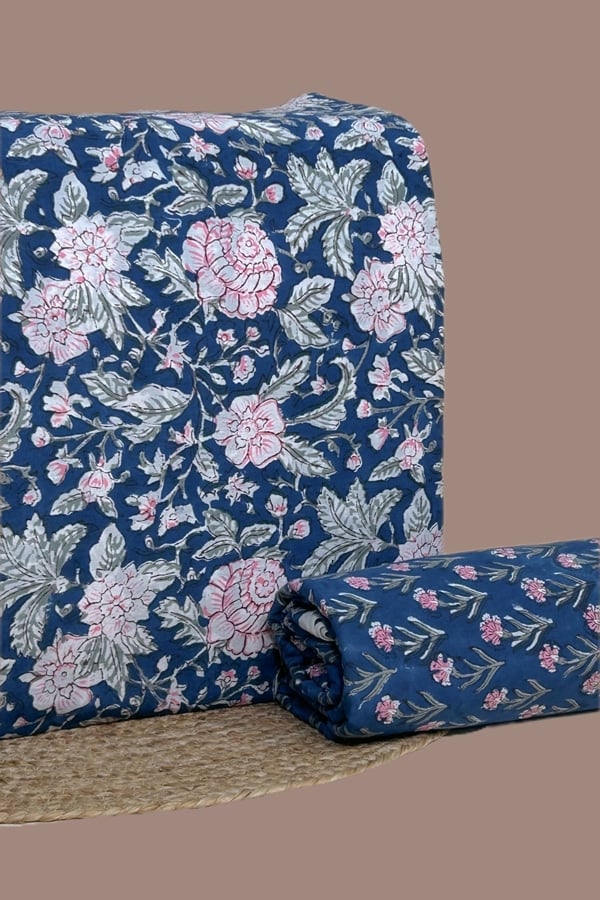 2pc Pure Soft Cotton Blockprinted Top and Bottom Fabric Set