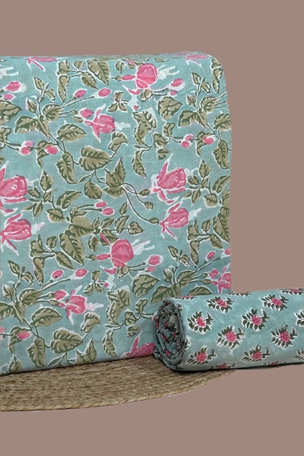 2pc Pure Soft Cotton Blockprinted Top and Bottom Fabric Set